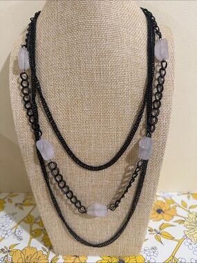 Multi-Strand Black Necklace with light Lavender Stone Accents 18”-30”